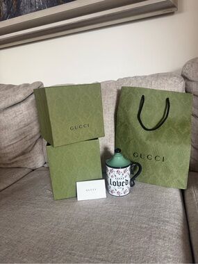 Gucci Green Floral 'Loved' Ceramic Mug with Branded Gift Bag & Boxes